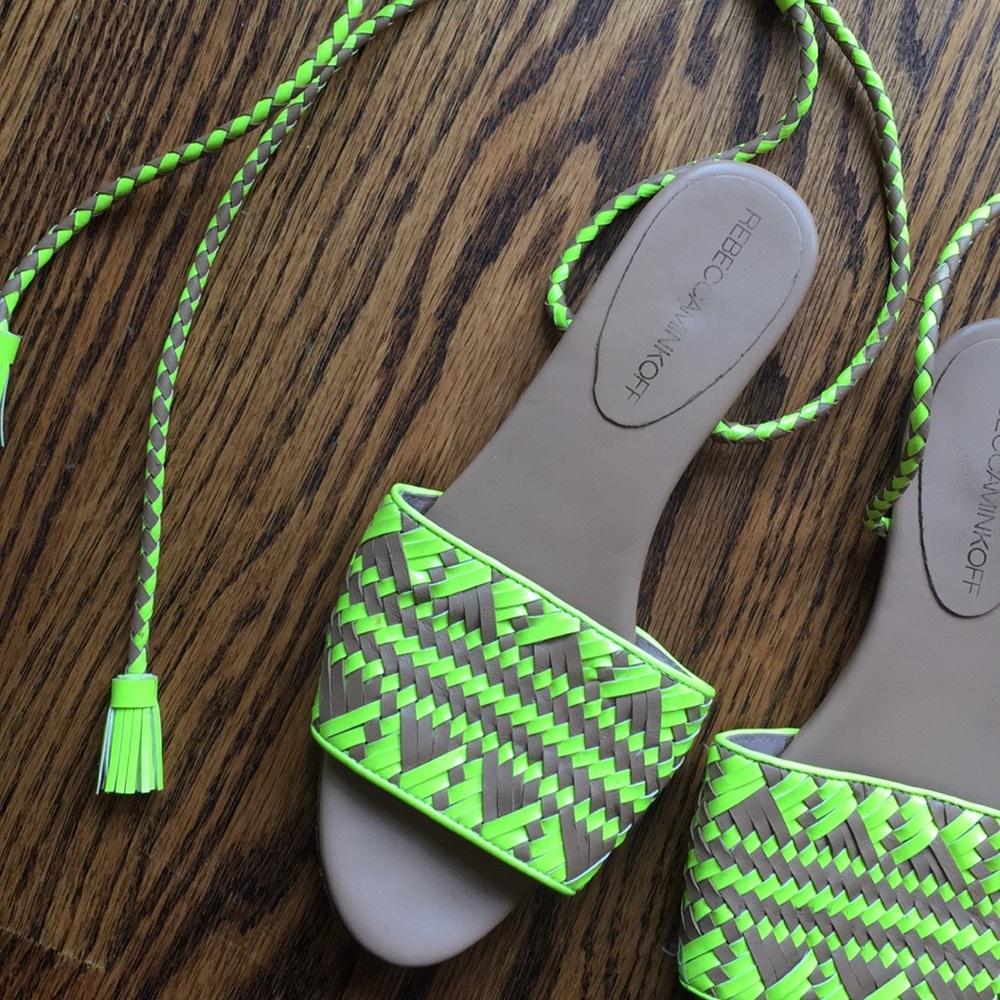 REBECCA MINKOFF LACEUP NEON SANDALS